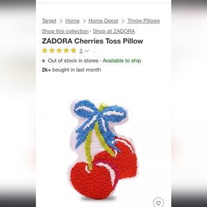 ZADORA -Teen Home Cherry Toss/Accent Decorative Pillow with Red & Blue SZ 14X20"